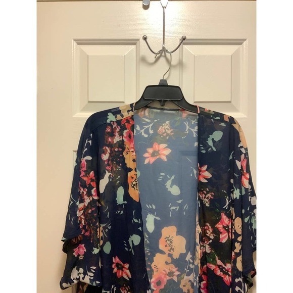 Kimono Women's Floral Print Puff Sleeve Kimono Cardigan Loose Cover Up - Picture 2 of 5